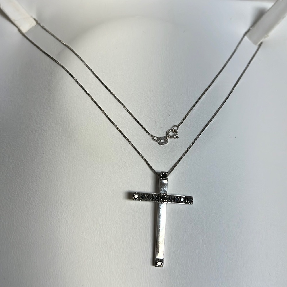 14K cross with black diamond necklace
